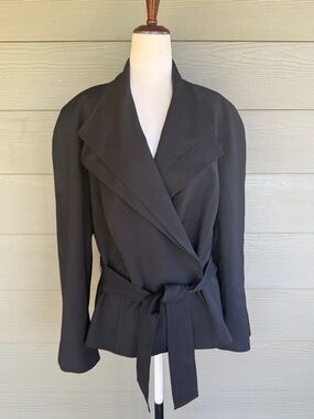 Escada Black Double Lapel Self Tie Wool Blazer Jacket